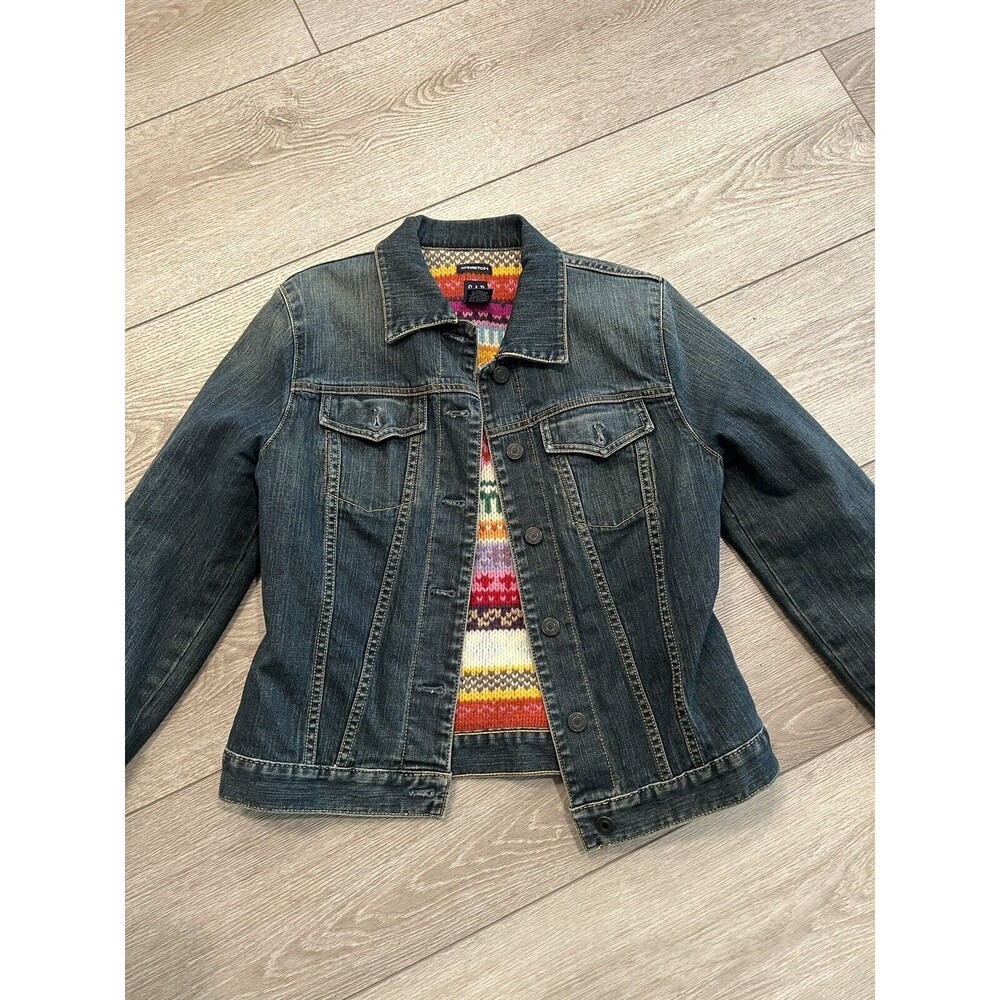 GAP Blue Jean Jacket with Multicolor Knit